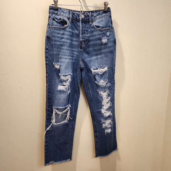 Vanilla Star 90s Boyfriend Straight Leg Medium Blue Jeans Distressing Size 3 - Picture 3 of 13